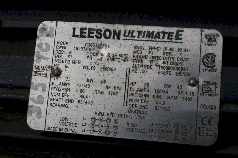 75 HP LEESON ELECTRIC MOTOR: STOCK #76577