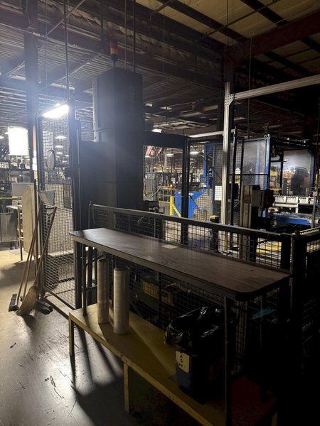 50" x 48" x 92" HIGH LANTECH AUTOMATIC SHRINK WRAPPER WITH IN-FEED &amp; OUT-FEED CONEYOR: YOBRO #26209