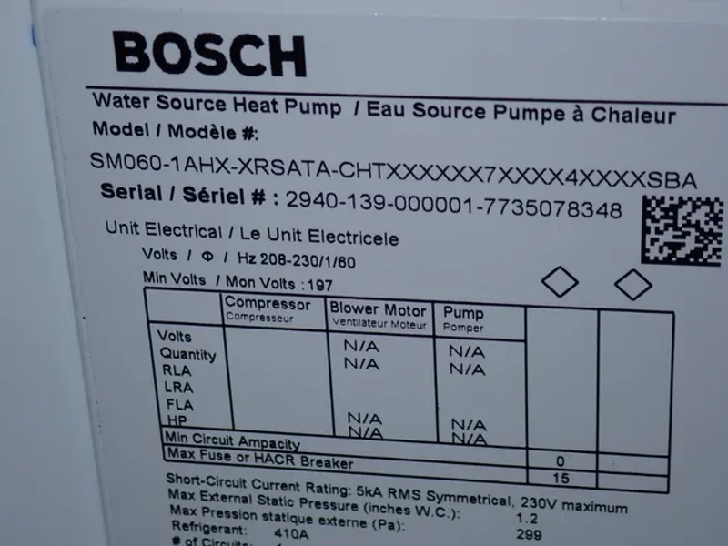 Bosch Water Source Heat Pump - Sm060-1ahx-xrsata-chtx