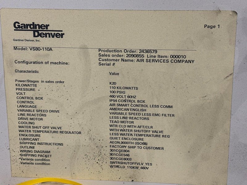 150 HP GARDNER DENVER ROTARY SCREW WATER COOLED AIR COMPRESSOR: STOCK #23414