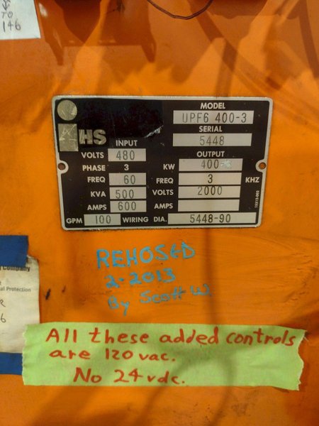 IHS UPF6 400-3 400-KW INDUCTION HEATER: STOCK #18856