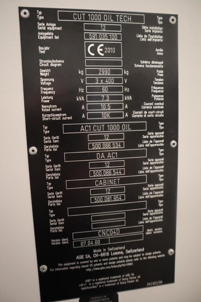 Agie Charmilles Cut 1000 Oiltech CNC Wire EDM Electrical Discharge Machine, Fire Suppression, IPG-VO Generator, Dual Wire Spool Auto Threading