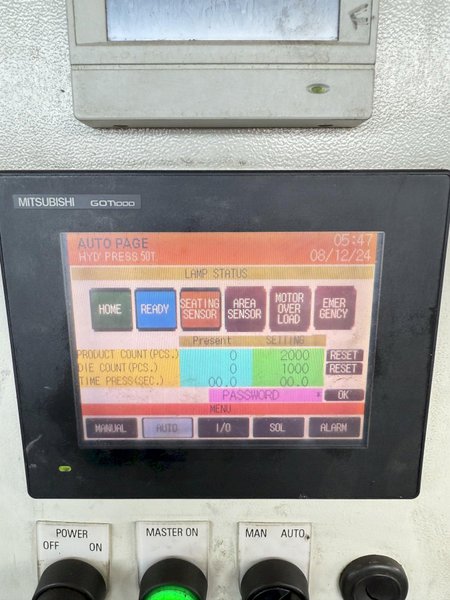 50 TON BP POWER ENGINEEERING FOUR POST HYDRAULIC PRESS (2014). STOCK # 0130425.