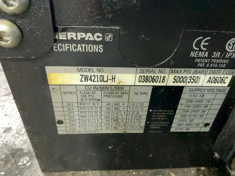 ENERPAC 4.86 GAL HYDRAULIC PUMP   -  ZW4210LJ-H
