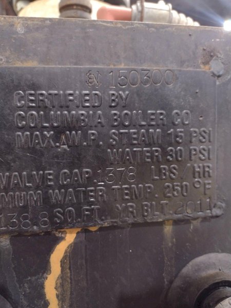 40 HP COLUMBIA MODEL MPH-40 GAS FIRED BOILER: STOCK #22543