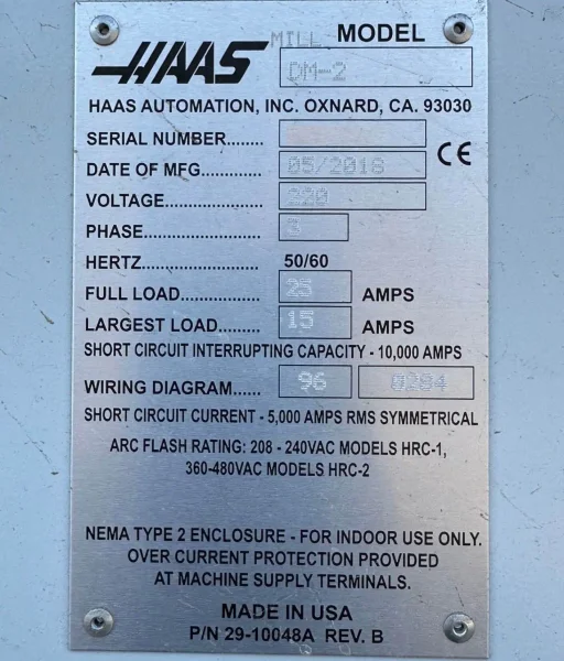 Haas DM-2 5 Axis CNC Vertical Machining Center – 2018