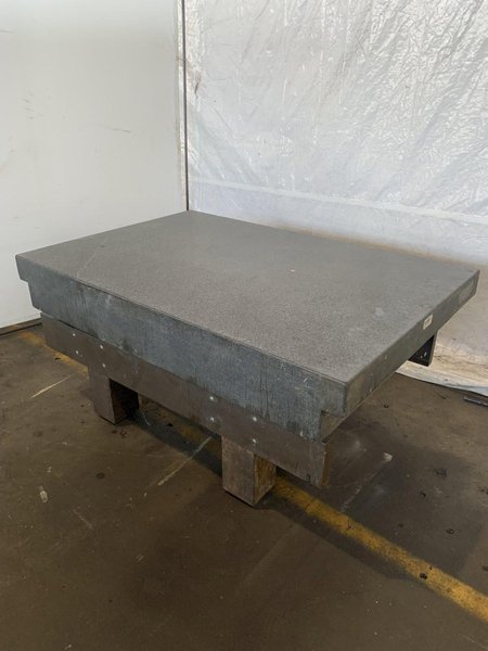 48&quot; X 72&quot; X 10&quot; MICRO-FLAT GRANITE SURFACE PLATE W/ STARRETT BASE. STOCK # 1170823.