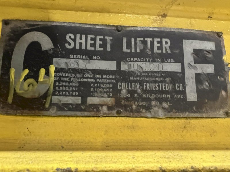 10,000 LBS CULLEN FRIESTEDT ADJUSTABLE PARALLELOGRAM SHEET LIFTER: STOCK #17887