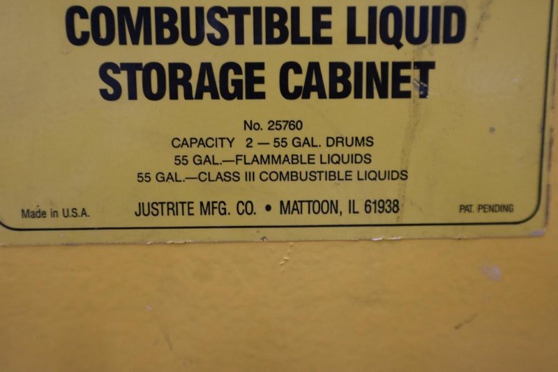 Justrite Combustible Liquids Storage Cabinet, 2 Door, Cap 2 55 Gal Drums- Auction Item