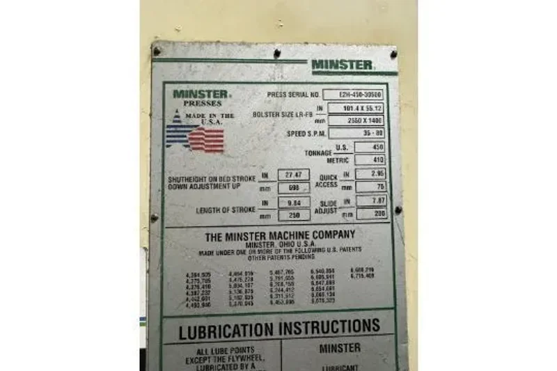 MINSTER 180 TON P2H-160G HIGH SPEED SSDC PRESS, s/n 29771, STOCK # 14366J