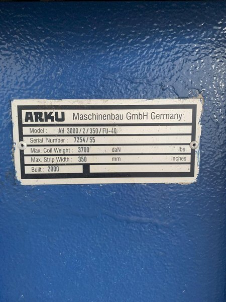 8,000 LB  X 12" ARKU AH3000/2/350/FU-4Q DOUBLE END POWERED COIL REEL/UNCOILER. STOCK # 0644723