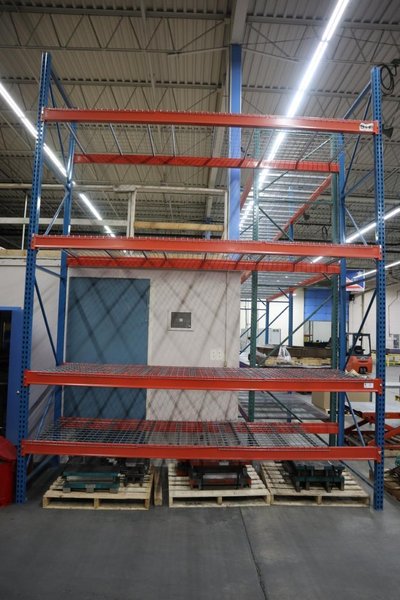 Pallet Racking: (2) 16' H x 48" W Uprights, Tear-Drop Style, (4) 12' Shelves, Wire Decking - NO CONTENTS- Auction Item