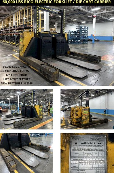 60,000 LBS RICO MODEL #HLR600 ELECTRIC FORKLIFT / DIE-CART / COIL-CARRIER: STOCK #16894