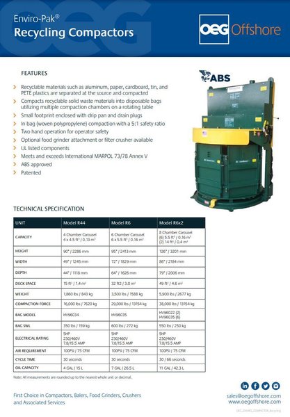 8 CHAMBER ENVIRO-PAK MODEL #R6X2 RECYCLING COMPACTOR: STOCK #16416