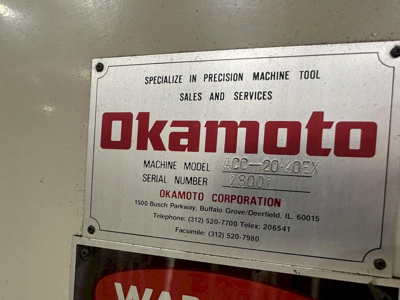 20&quot; X 40&quot; OKAMOTO MODEL #ACC-20-40EX CNC HORIZONTAL SURFACE GRINDER: STOCK #20991