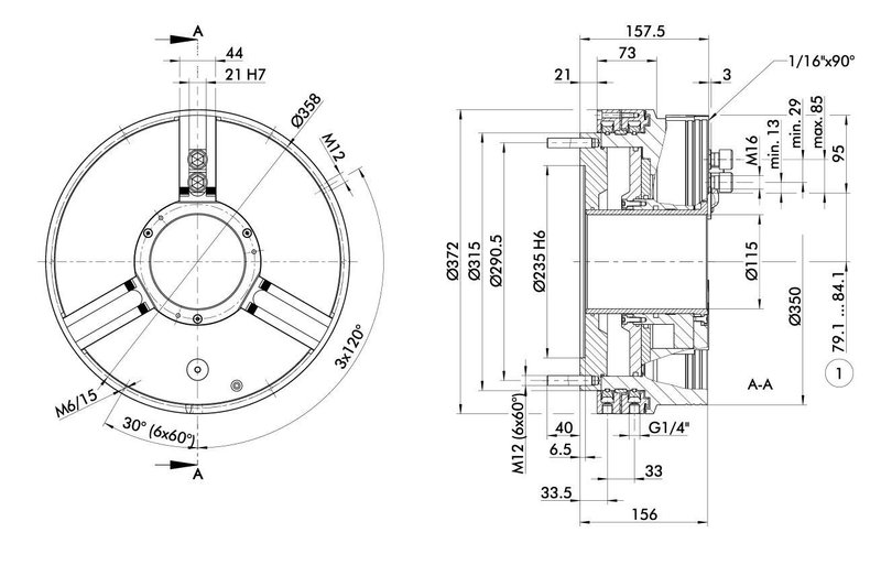 Schunk TP 350-115 Rota 14" Pneumatic CNC Air Chuck 3-jaw A2-11 Adapter