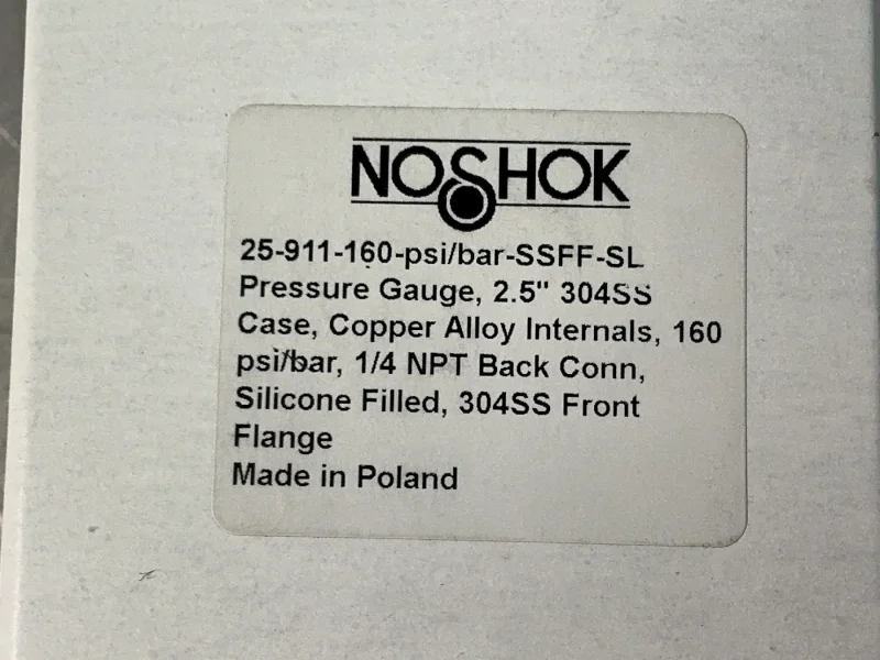 NOSHOK 0-160PSI PRESSURE GAUGES  -  25-911-160-PSI/BAR-SSFF-SL