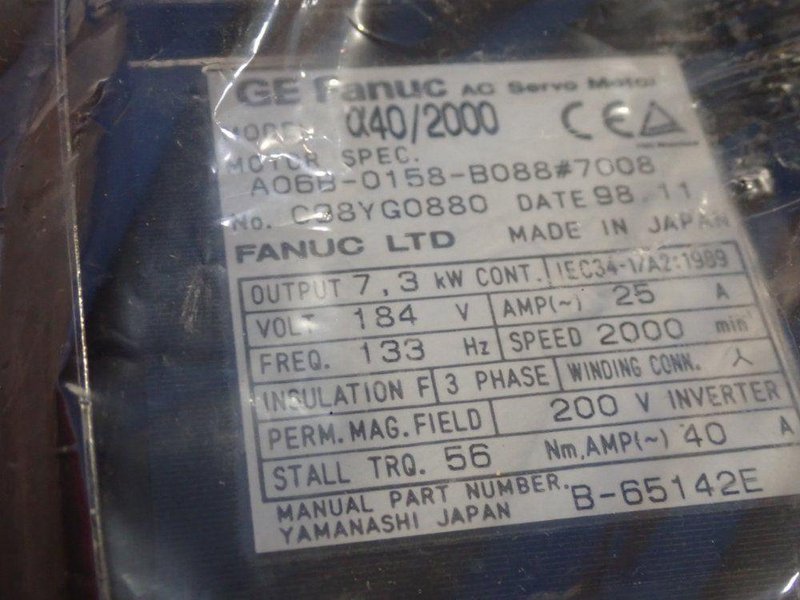 FANUC 7.3KW AC SERVO MOTOR  -  A06B-0158-B088#7008