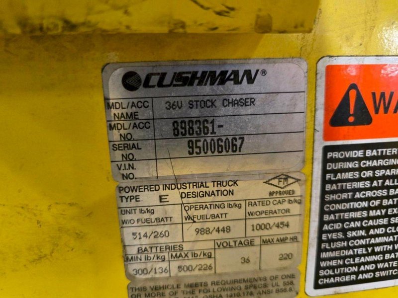 36 VOLT CUSHMAN MODEL 898361 STOCK CHASER/TUGGER CART: YOBRO #24664