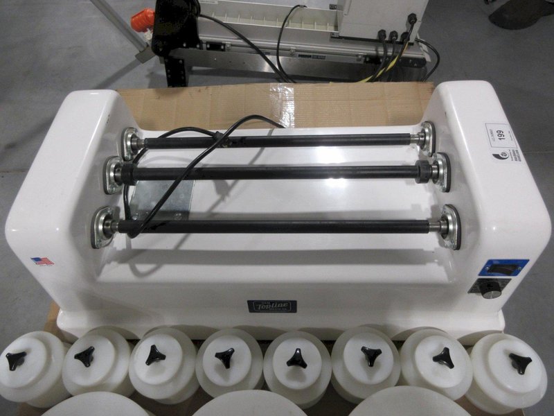 C&amp;M Topline IOL 3 Bar, Variable Speed Rotary Tumbler, With Various Plastic Tumbler Drums- Auction Item