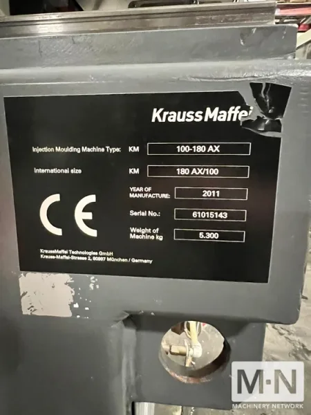 110 TON 3.7 OZ KRAUSS MAFFEI MODEL 100-180AX ELECTRIC INJECTION MOLDING MACHINE MFG 2011 SERIAL # 61015143