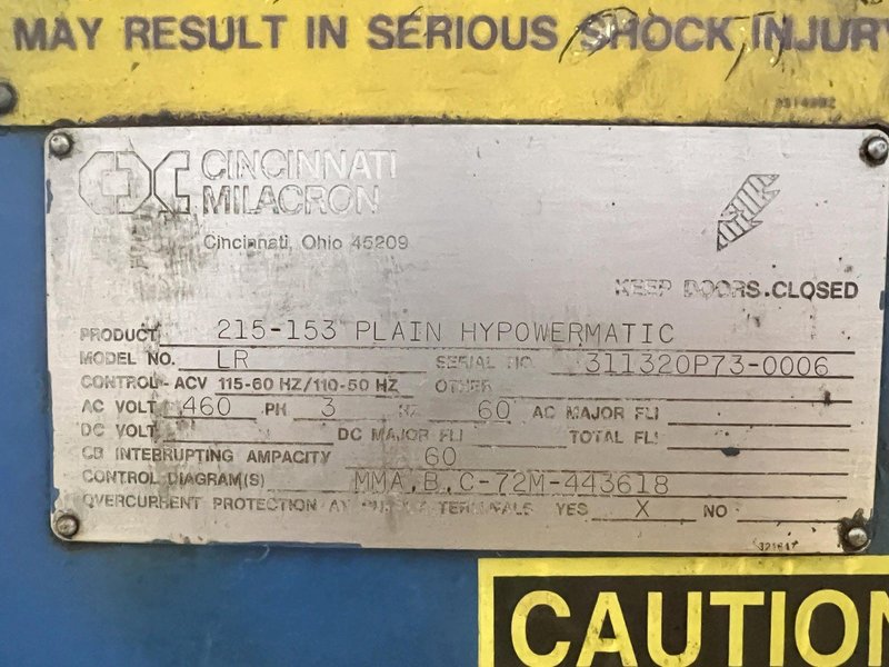 12&quot; x 60&quot; CINCINNATI MODEL #215-153 PLAIN HYPOWERMATIC HORIZONTAL BED-TYPE MILL / MILLING MACHINE: STOCK #20688