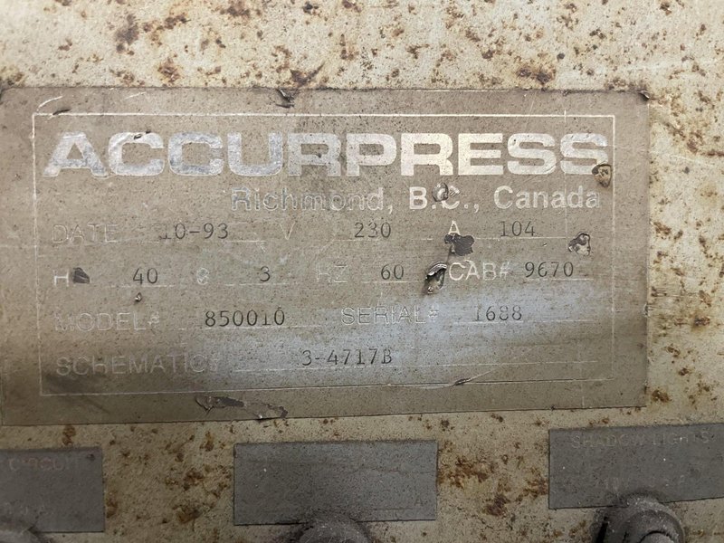 10' X 1/2" ACCURSHEAR MODEL #850010 HYDRAULIC POWER SQUARING SHEAR: STOCK #10895