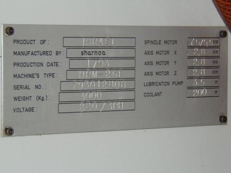 SHARNOA MODEL #HPM-25E MACHINING CENTER &amp; NIKKON 4TH AXIS: STOCK 61101