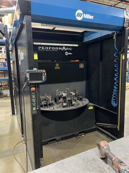 Miller PerformArc PA350S 6-Axis Robotic Welding Cell, 2020 – Fume Extractor and Hood Arm, Indexing Rotary, Tregakiss Torch-Reamer-Sprayer