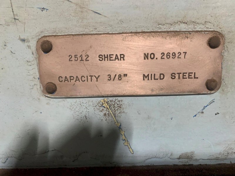 12' X 3/8" CINCINNATI MODEL 2512 MECHANICAL SHEAR. STOCK # 0879626