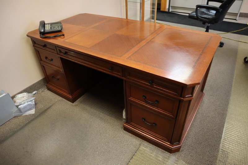 Office Desk, Credenza, Book Case, Lateral File Cabinet Table  (3) Pieces - NO CONTENTS- Auction Item