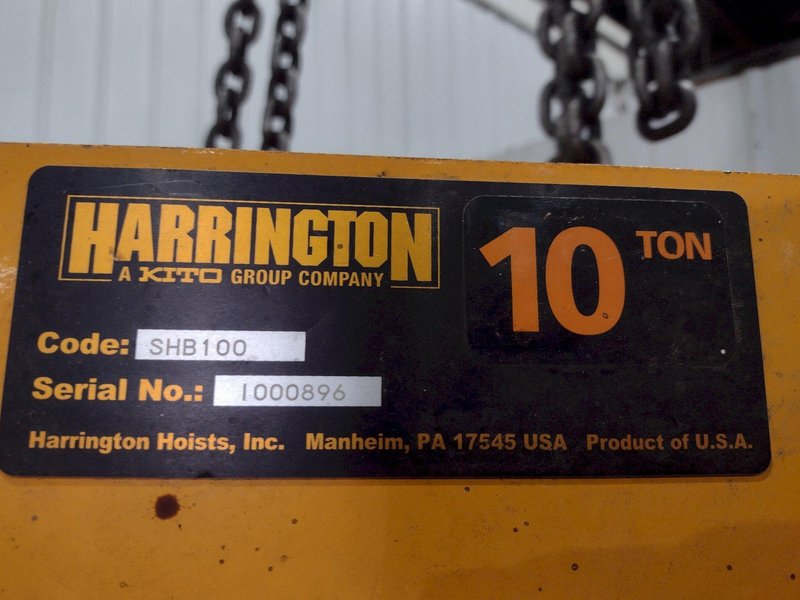 10 TON HARRINGTON MODEL #SHB100 CHAIN HOIST &amp; TROLLY: YOBRO #25079