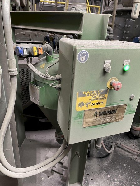 west 1965 B and P model 85b muller with dust hood, batch hopper, cooling system, upgraded to 100b gearbox , 125 hp motor, s/n 85b-101-6506
2020 west Simpson Hartley compactability system with model 2552 test unit, controls model 2552b1 s/n 2552b1-0611-1912, remote readout, bond feed transporter model 90mk2-5, available date 5/1/2025