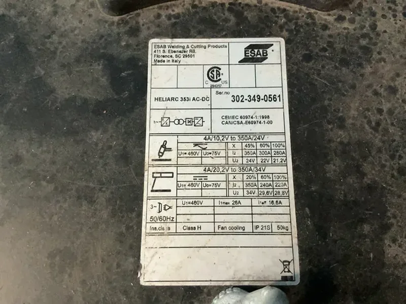 Esab 350 Amp Welder - Heliarc 353i Ac-dc