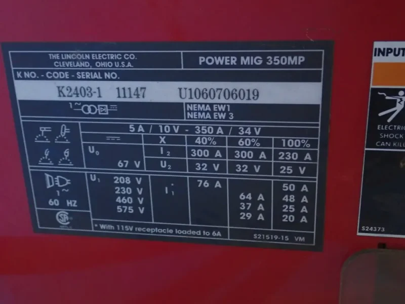 LINCOLN ELECTRIC 350 A WELDER   -  POWER MIG 350MP