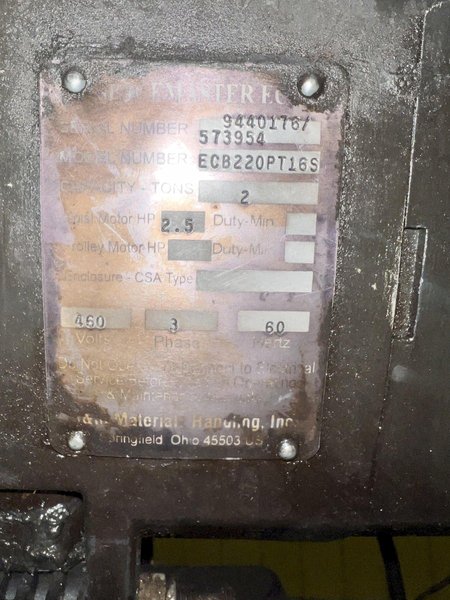 2 TON R&amp;M MODEL #ECB220PT16S CHAIN HOIST: STOCK #22448