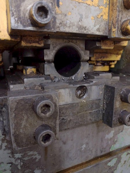 25,000 LB MITCHELL (4) DIE IN LINE TUBULAR CONVEYOR ROLL SHAFT END FORMING MACHINE: STOCK #15296