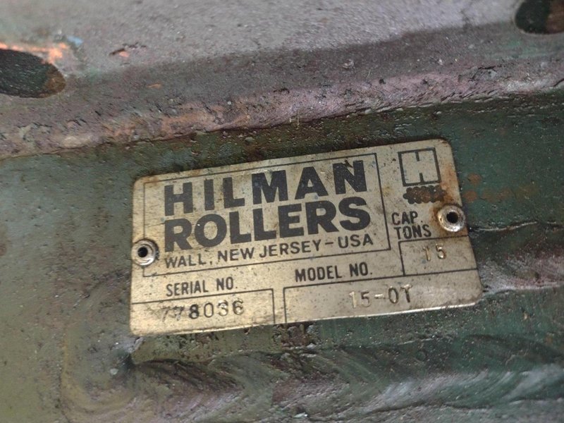 (4) 15 TON HILLMAN ROLLER TYPE MODEL #15-0T NARROW MACHINE SKATES: STOCK # 23003