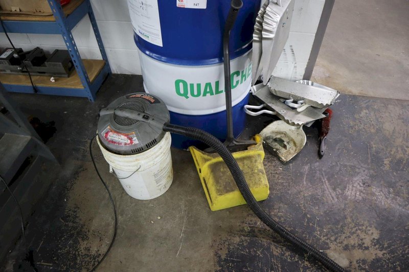 Drum of Cleaning Tools, Brooms, Squeegees, Dust Pans, Bucket Vac- Auction Item