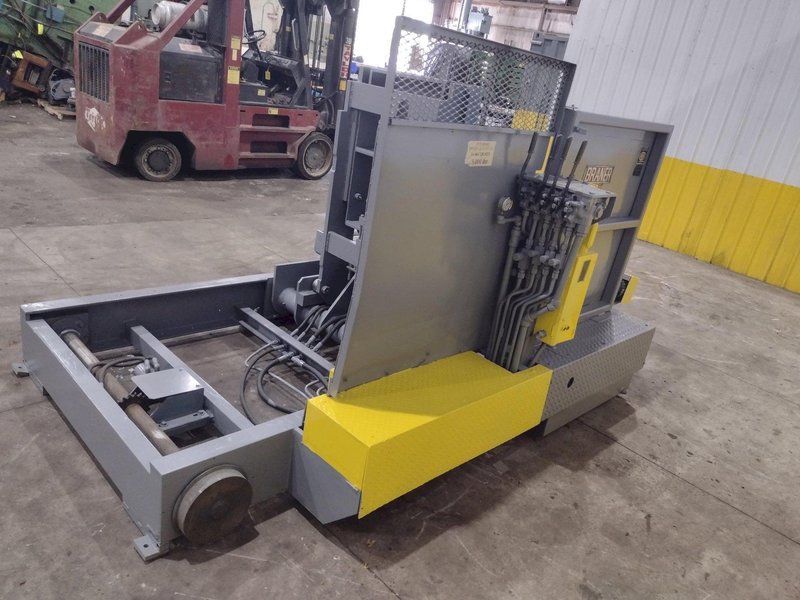 20,000 LBS X 54" X 36" BRANER HYDRAULIC COIL CAR UPENDER WITH POWER FEED CONVEYOR: YOBRO #25238