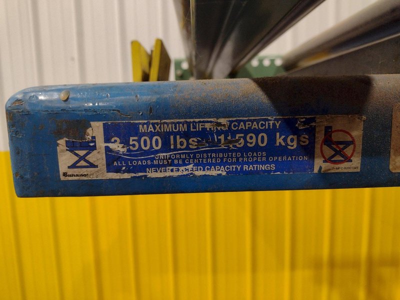 3,500 LBS X 30" X 96" BISHAMON MODEL #VIS-35-48 SINGLE PHASE 110V ROLLER TOP HYDRAULIC LIFT TABLE: STOCK #20967