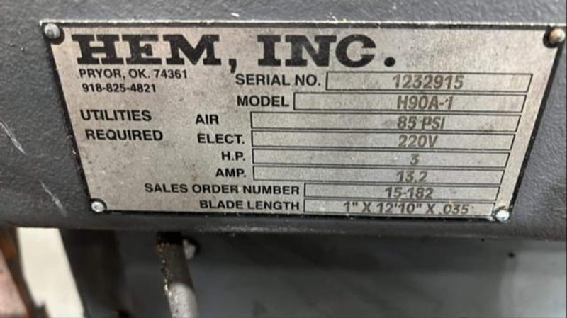 12.75" X 12.75" H.E.M. H90A-1 AUTOMATIC HORIZONTAL BAND SAW STOCK #3040