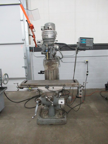Bridgeport 1J Vertical Knee Mill, Acu-Rite Millmate 2-Axis DRO, X-Axis Power Feed, Power Quill Feed