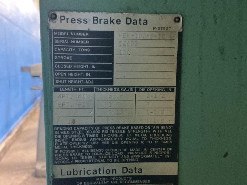 NIAGARA 100 TONS PRESS BRAKE  -  HBM-100-8-10