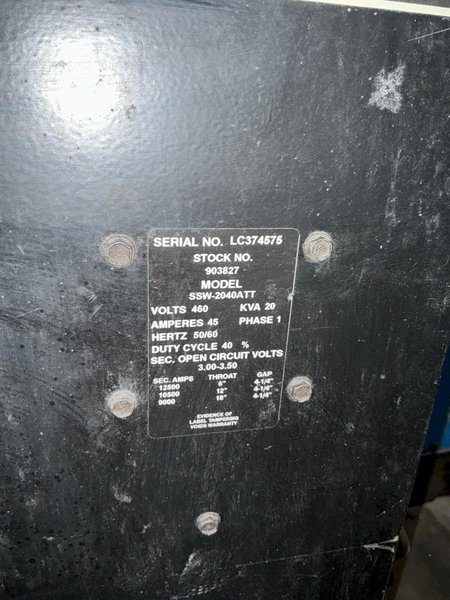 20 KVA MILLER MODEL #SSW-2040ATT ROCKER ARM SPOT WELDER &amp; SINGLE PHASE POWER SOURCE: YOBRO #25342