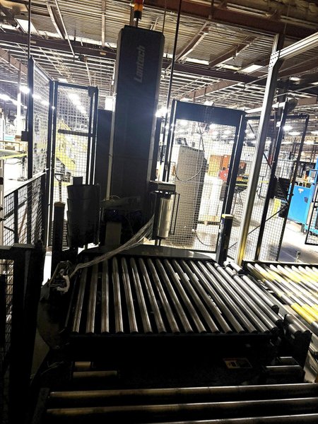 50" x 48" x 92" HIGH LANTECH AUTOMATIC SHRINK WRAPPER WITH IN-FEED &amp; OUT-FEED CONEYOR: YOBRO #26209