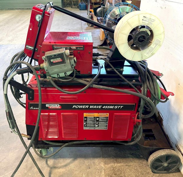 450 Amp Lincoln Welder Power Wave 455M/STT, 10M Dual Feeder, Cart