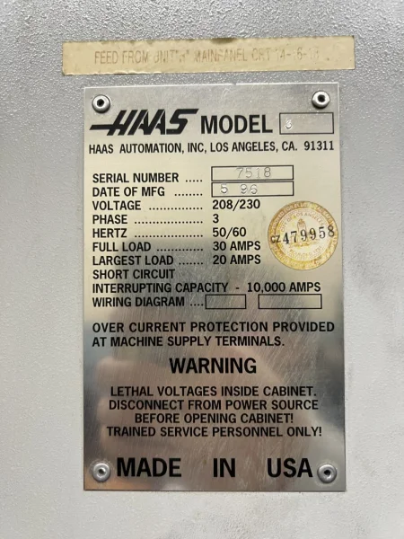 1996 Haas VF-3B CNC Vertical Machining Center | Geared Head | One-Owner | New Spindle 2018 | Under Power | $21,500