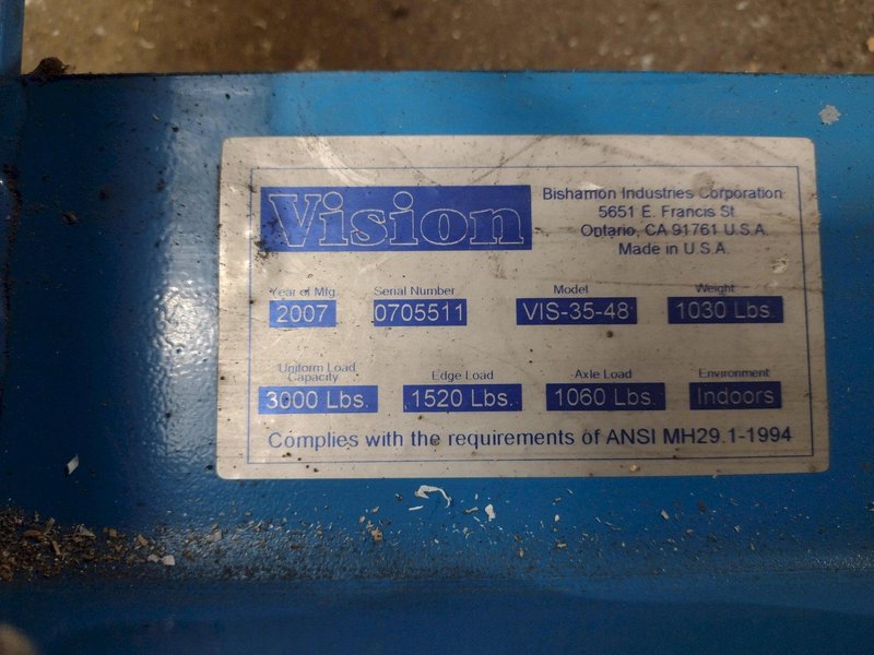 3,500 LBS X 30" X 96" BISHAMON ROLLER TOP HYDRAULIC LIFT TABLE: STOCK #20965