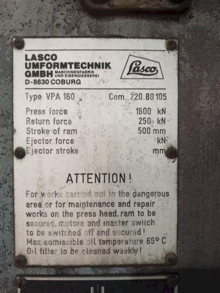 160 TON LASCO MODEL VPA-160 PREFORM HYDRAULIC FORGING PRESS: STOCK #16883